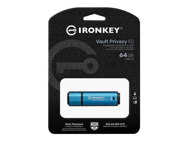 KINGSTON 64GB IronKey Vault Privacy 50 USB AES-256 Encrypted FIPS 197 | JAR Computers KINGSTON 64GB IronKey Vault Privacy 50 USB AES-256 Encrypted FIPS 197