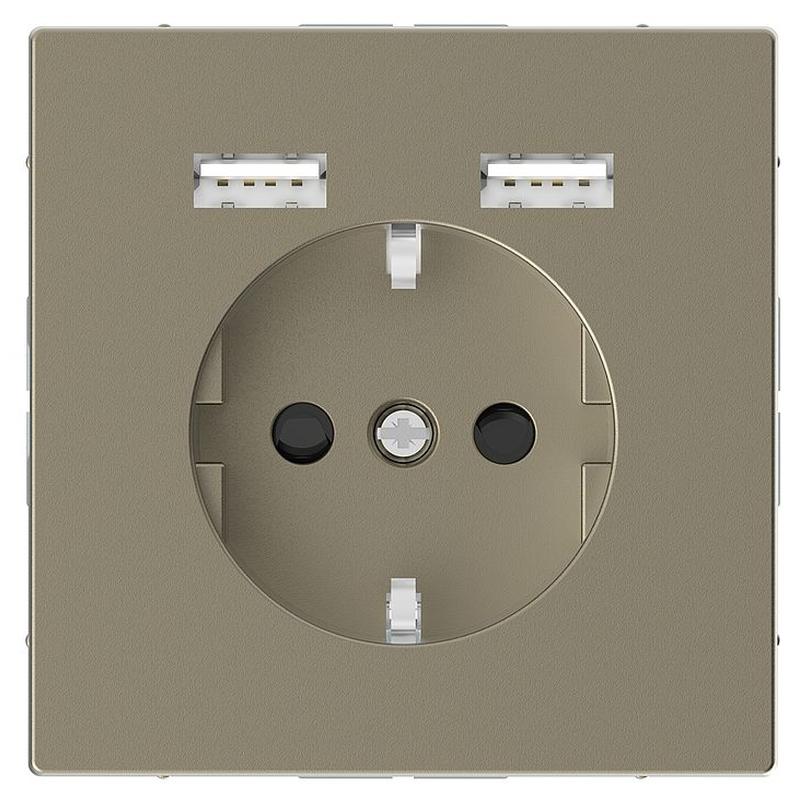 Контакт шуко 16A с 2x USB A+А 2.4A 12W с лицев панел цвят Сахара System Design - Schneider Electric Merten System Design MEG2366-6033 | JAR Computers Контакт шуко 16A с 2x USB A+А 2.4A 12W с лицев панел цвят Сахара System Design - Schneider Electric Merten System Design MEG2366-6033