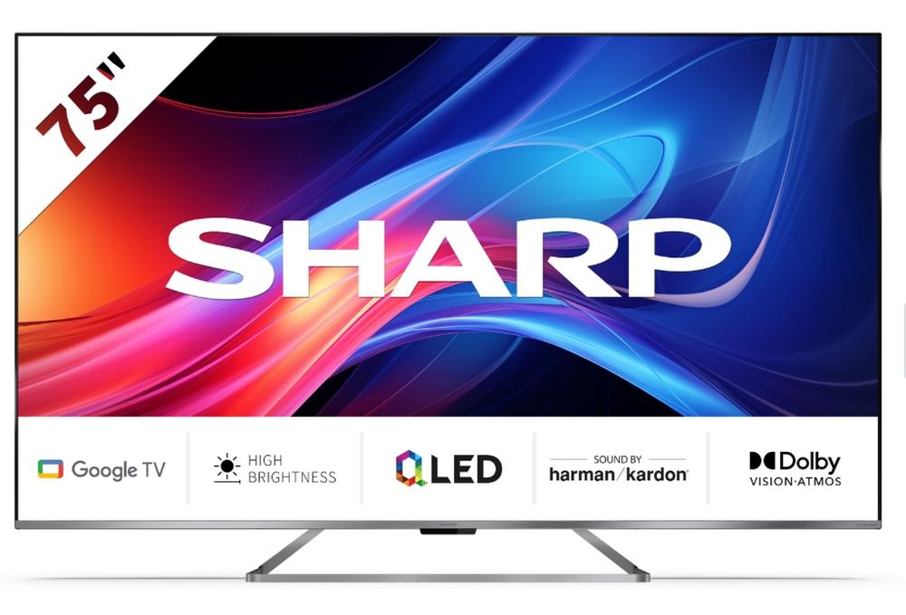 Sharp 75GP7265E, 75" QLED Google TV, 4K Ultra HD 3840x2160 Frameless, AQUOS, DVB-T/T2/C/S/S2, Active Motion 1200, HDR10, Dolby Atmos, Dolby Vision, Google Assistant, HARMAN/KARDON, Chromecast Built-in, HDMI 2.1 with eARC, Aluminium finish, USB, Wi-Fi, Bl | JAR Computers Sharp 75GP7265E, 75" QLED Google TV, 4K Ultra HD 3840x2160 Frameless, AQUOS, DVB-T/T2/C/S/S2, Active Motion 1200, HDR10, Dolby Atmos, Dolby Vision, Google Assistant, HARMAN/KARDON, Chromecast Built-in, HDMI 2.1 with eARC, Aluminium finish, USB, Wi-Fi, Bl