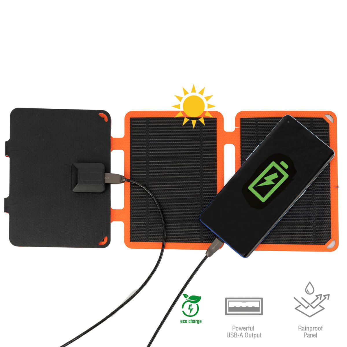 4smarts Compact Solar Panel 10W USB-A Port - сгъваем соларен панел, зареждащ вашето устройство директно от слънцето (черен-оранжев)