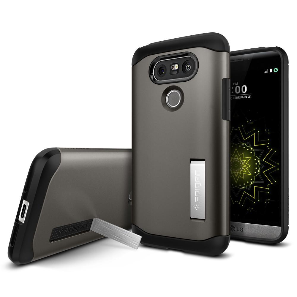 Хибриден кейс с поставка и най-висока степен на защита за LG G5 - Spigen Slim Armor Case (сив) | JAR Computers Хибриден кейс с поставка и най-висока степен на защита за LG G5 - Spigen Slim Armor Case (сив)
