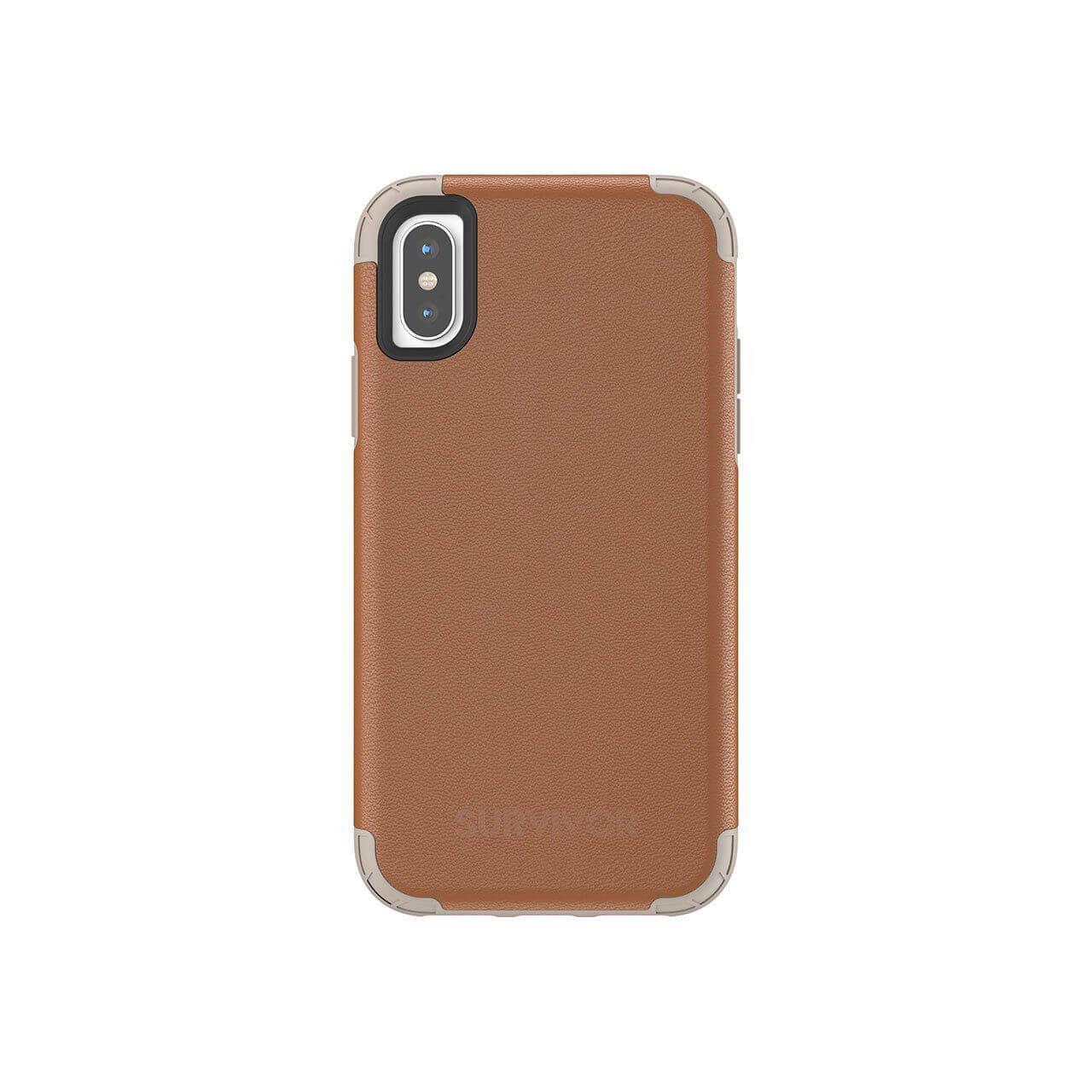 Хибриден кожен кейс с висока защита за iPhone XS, iPhone X - Griffin Survivor Prime Leather (кафяв) | JAR Computers Хибриден кожен кейс с висока защита за iPhone XS, iPhone X - Griffin Survivor Prime Leather (кафяв)