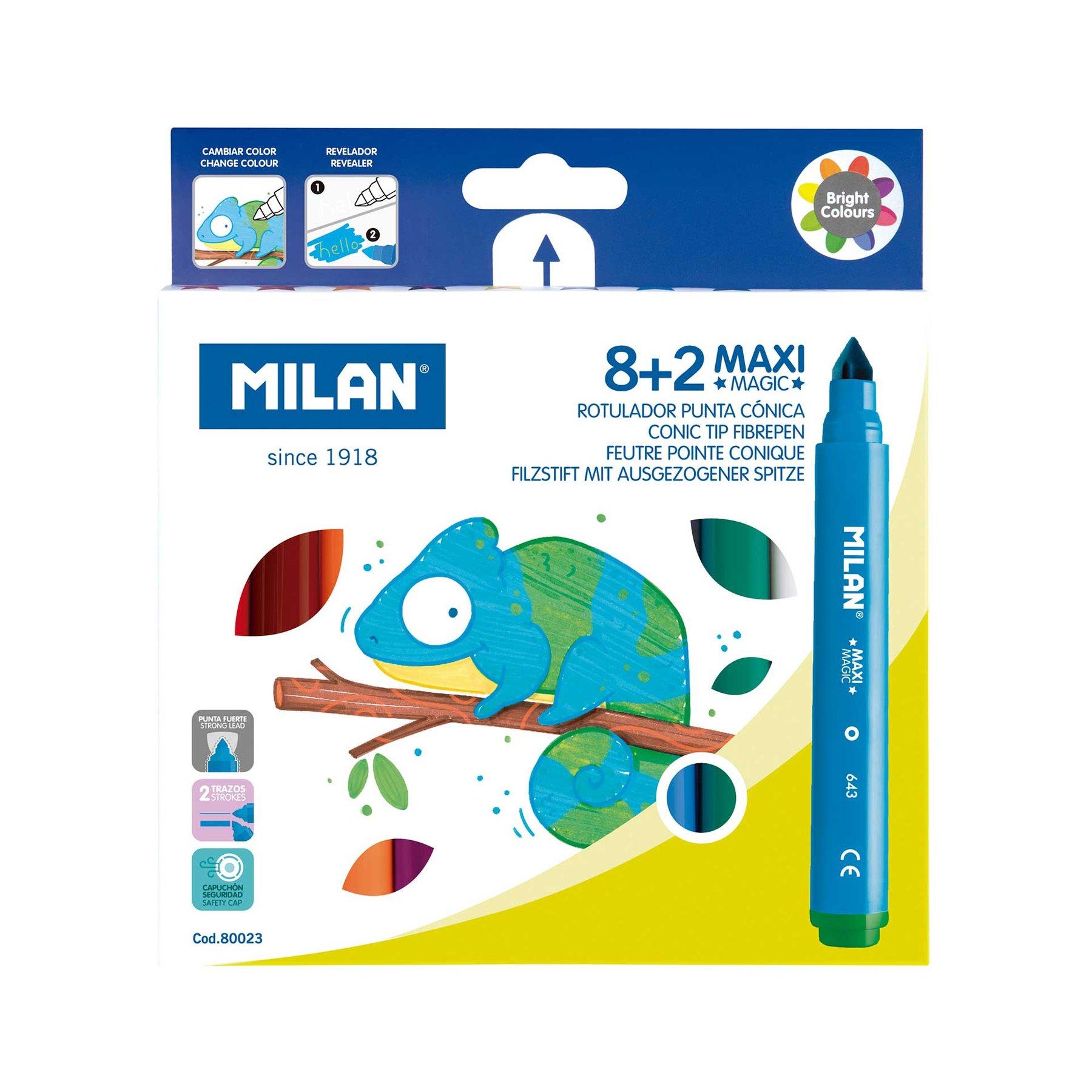 Milan Флумастери Maxi Magic, 8 цвята и 2 магични | JAR Computers Milan Флумастери Maxi Magic, 8 цвята и 2 магични