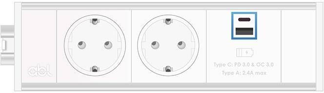 Модул Fusion 3M с 2х Шуко и USB тип A+C, цвят Бял/Алуминий, ABL | JAR Computers Модул Fusion 3M с 2х Шуко и USB тип A+C, цвят Бял/Алуминий, ABL
