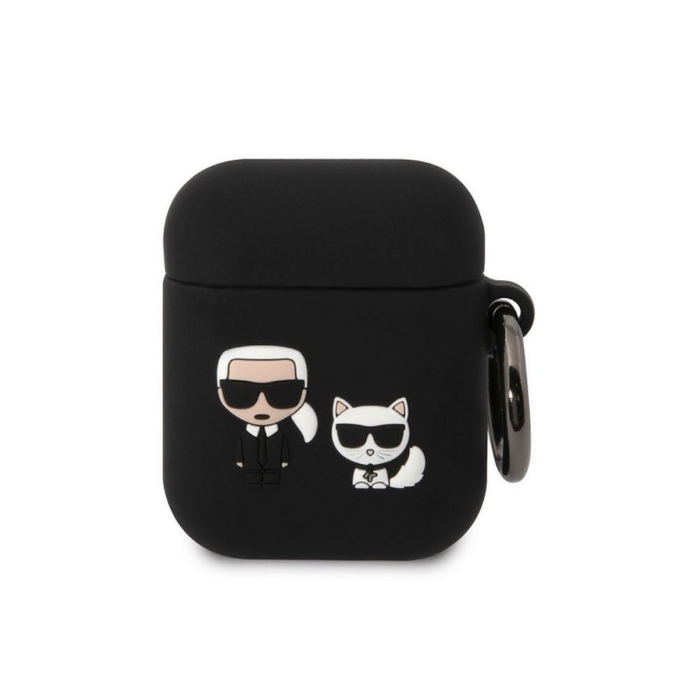 Силиконов калъф с карабинер за Apple AirPods и Apple AirPods 2 - Karl Lagerfeld AirPods Karl and Choupette Silicone Case (черен) | JAR Computers Силиконов калъф с карабинер за Apple AirPods и Apple AirPods 2 - Karl Lagerfeld AirPods Karl and Choupette Silicone Case (черен)
