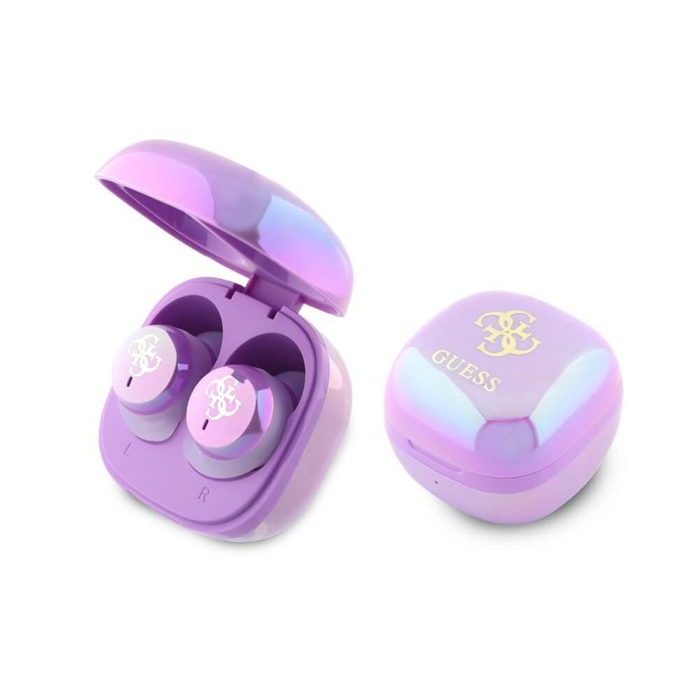 Безжични блутут слушалки със зареждащ кейс за мобилни устройства (лилав) - Guess 4G Logo Mini True Wireless Stereo TWS Headset | JAR Computers Безжични блутут слушалки със зареждащ кейс за мобилни устройства (лилав) - Guess 4G Logo Mini True Wireless Stereo TWS Headset