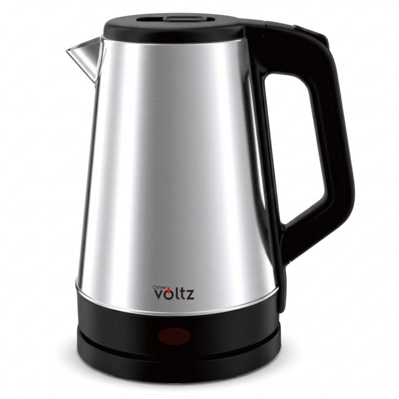 Електрическа кана Oliver Voltz OV51230AB, 1500W, 1.8 л, 360° основа, Корпус от неръждаема стомана, Инокс/черен