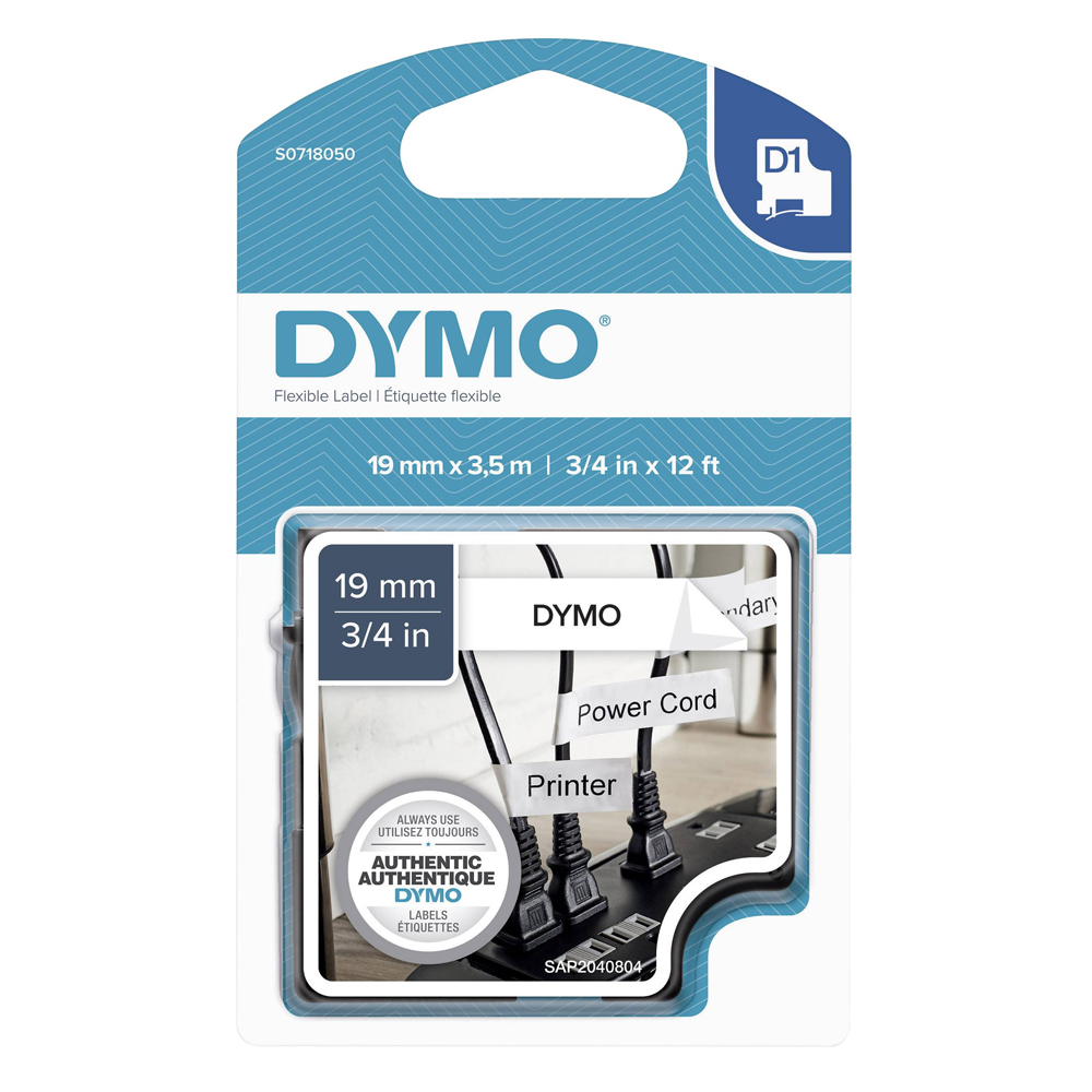 Flexible Nylon Tape Dymo D1 16958  19mm x 3,5m Black on White (S0718050) (DYMO16958)