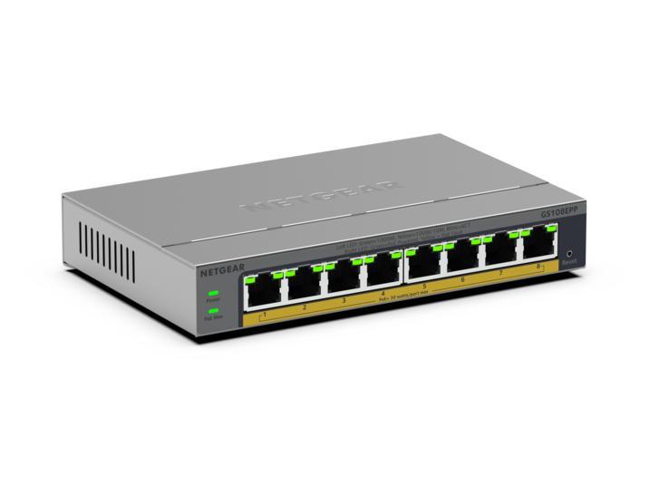 NETGEAR GS108EPP Неуправляем Gigabit Ethernet (10/100/1000) Захранване по Ethernet (PoE) Настолен/стенен монтаж Сив | JAR Computers NETGEAR GS108EPP Неуправляем Gigabit Ethernet (10/100/1000) Захранване по Ethernet (PoE) Настолен/стенен монтаж Сив