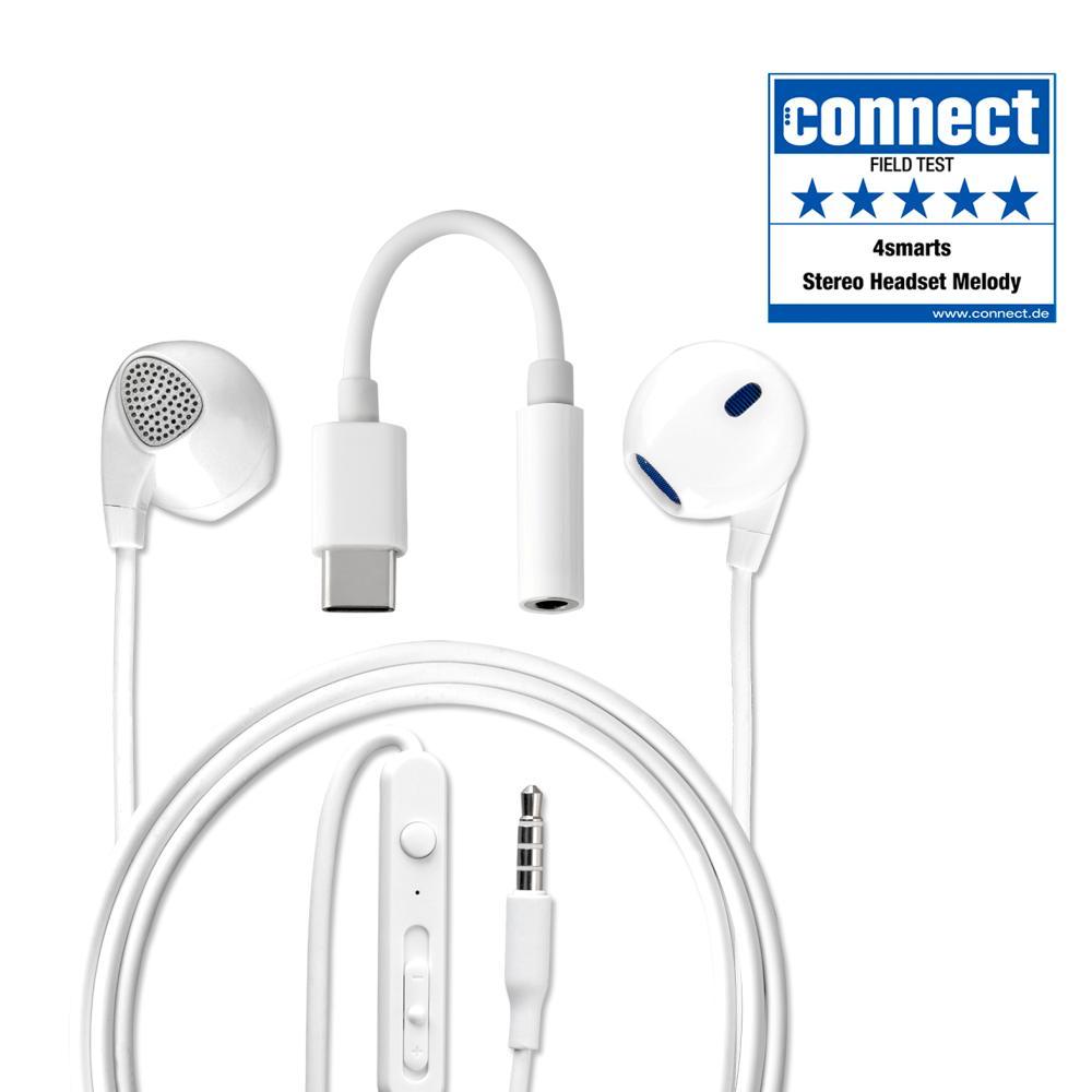 Слушалки с USB-C кабел, управление на звука и микрофон за мобилни устройства - 4smarts In-Ear Stereo Headset Melody USB-C Audio Cable (бял) | JAR Computers Слушалки с USB-C кабел, управление на звука и микрофон за мобилни устройства - 4smarts In-Ear Stereo Headset Melody USB-C Audio Cable (бял)
