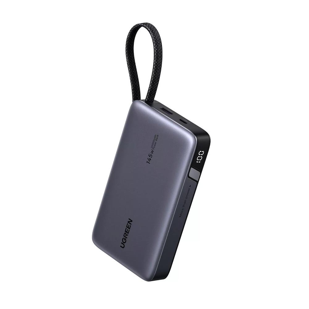 Външна батерия с вграден USB-C кабел и USB-C, USB-A портове и технология за бързо зареждане - Ugreen Power Bank With Built-in USB-C Cable 20000 mAh 145W (черен) | JAR Computers Външна батерия с вграден USB-C кабел и USB-C, USB-A портове и технология за бързо зареждане - Ugreen Power Bank With Built-in USB-C Cable 20000 mAh 145W (черен)