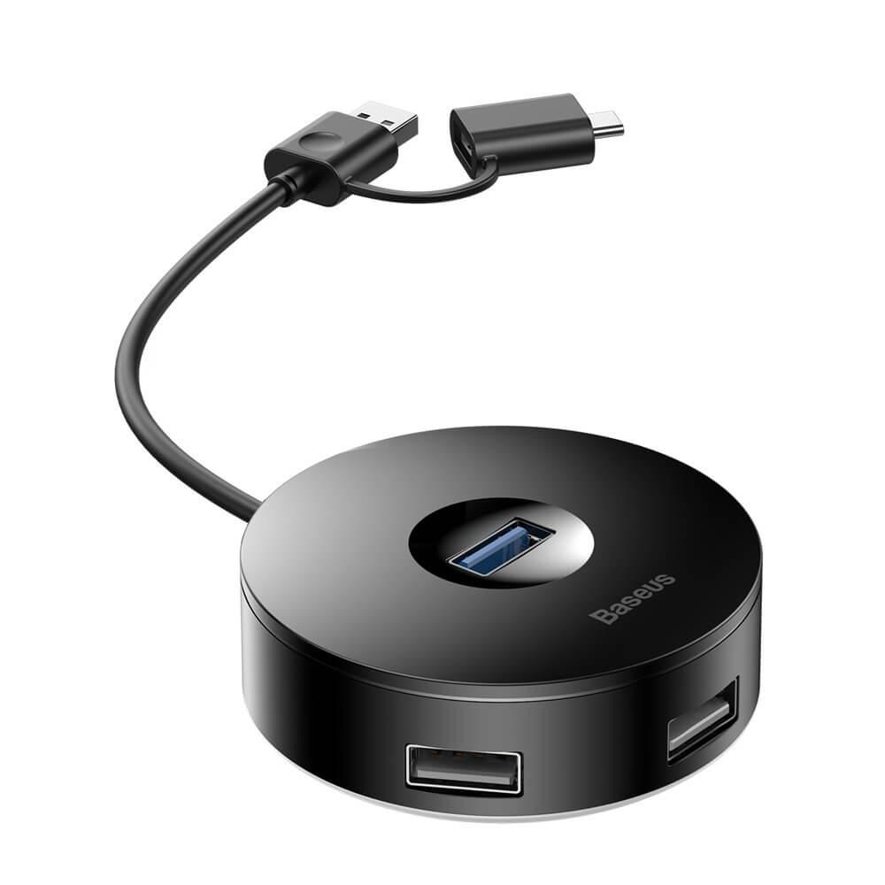 4-портов USB хъб за компютри и лаптопи (12 см) - Baseus USB-A & USB-C Round Box Hub Adapter (черен) | JAR Computers 4-портов USB хъб за компютри и лаптопи (12 см) - Baseus USB-A & USB-C Round Box Hub Adapter (черен)