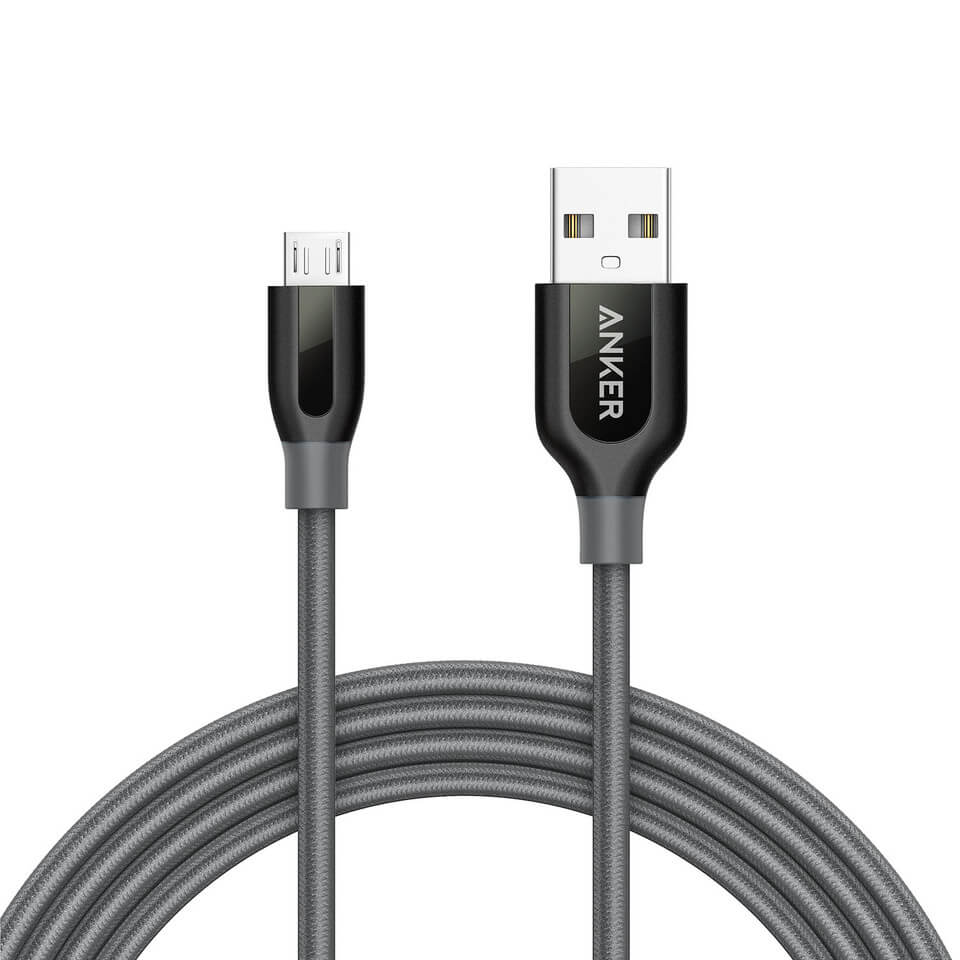 Anker Powerline+ Nylon microUSB cable 180 cm - качествен плетен кабел за зареждане на устройства с microUSB порт (180 см) (черен)