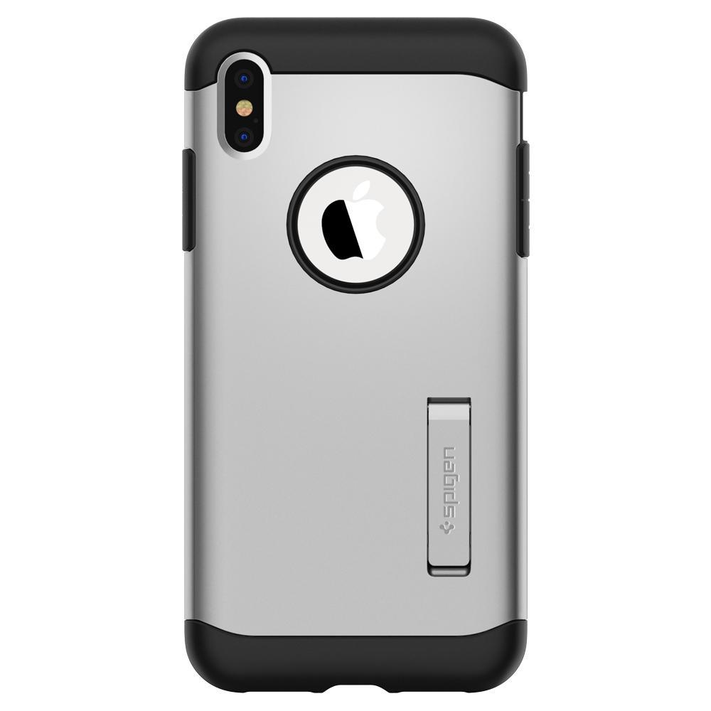 Хибриден кейс с поставка и най-висока степен на защита за iPhone XS Max - Spigen Slim Armor Case (сребрист) | JAR Computers Хибриден кейс с поставка и най-висока степен на защита за iPhone XS Max - Spigen Slim Armor Case (сребрист)