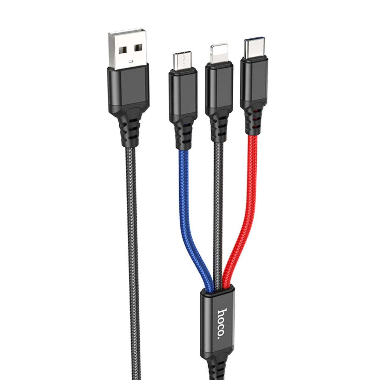 HOCO Кабел 3-в-1 - USB-A, 1м, 18W, 2.0A, Super charging /цветен/ - X76 | JAR Computers HOCO Кабел 3-в-1 - USB-A, 1м, 18W, 2.0A, Super charging /цветен/ - X76