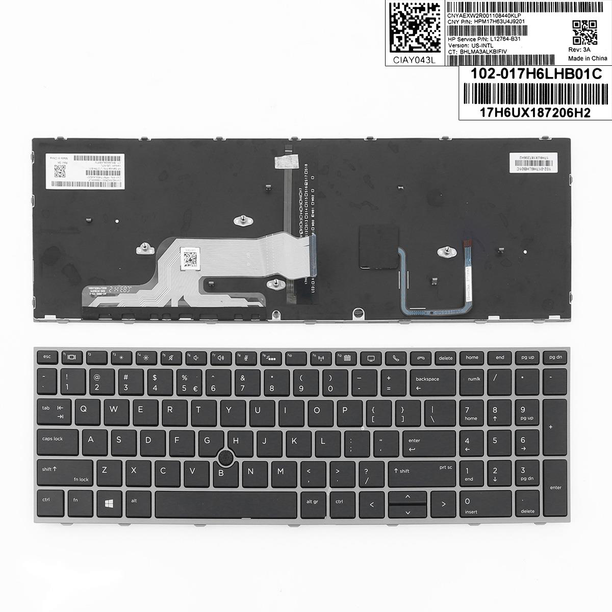 Клавиатура за лаптоп HP Zbook 15 17 G5 Черна със Сива Рамка С Подсветка  /  Gray Frame Black With Pointing Stick | JAR Computers Клавиатура за лаптоп HP Zbook 15 17 G5 Черна със Сива Рамка С Подсветка  /  Gray Frame Black With Pointing Stick