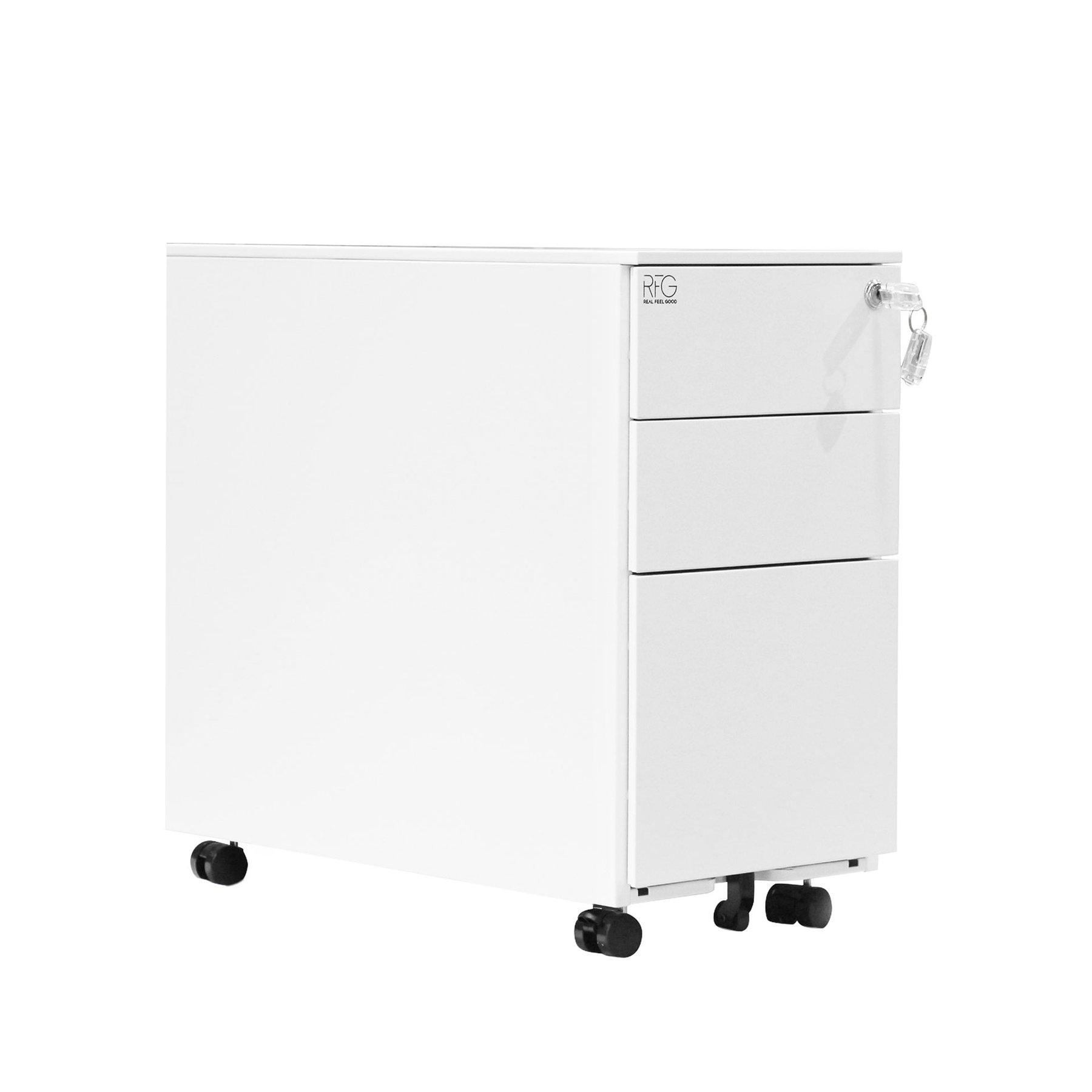 Контейнер RFG, метален, с три чекмеджета и ключ, 300 х 600 х 560 mm, бял