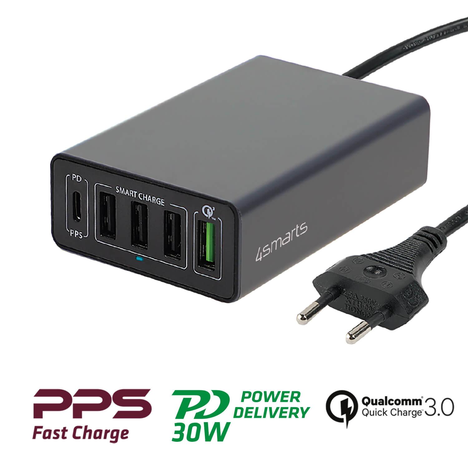 Захранване с 4хUSB изхода и USB-C изход - 4smarts Mains Charging Station VoltPlug PPS Power Delivery & QC3.0 60W (тъмносив) | JAR Computers Захранване с 4хUSB изхода и USB-C изход - 4smarts Mains Charging Station VoltPlug PPS Power Delivery & QC3.0 60W (тъмносив)