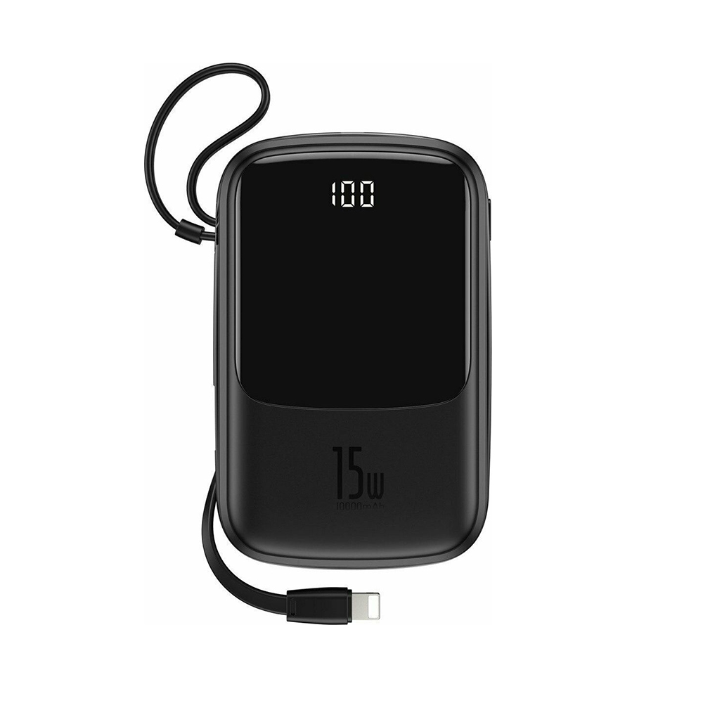 Baseus Qpow Lightning Power Bank 10000mAh 15W with 2 USB-A Ports and a USB-C Port Black (PPQD-B01) (BASPPQD-B01)