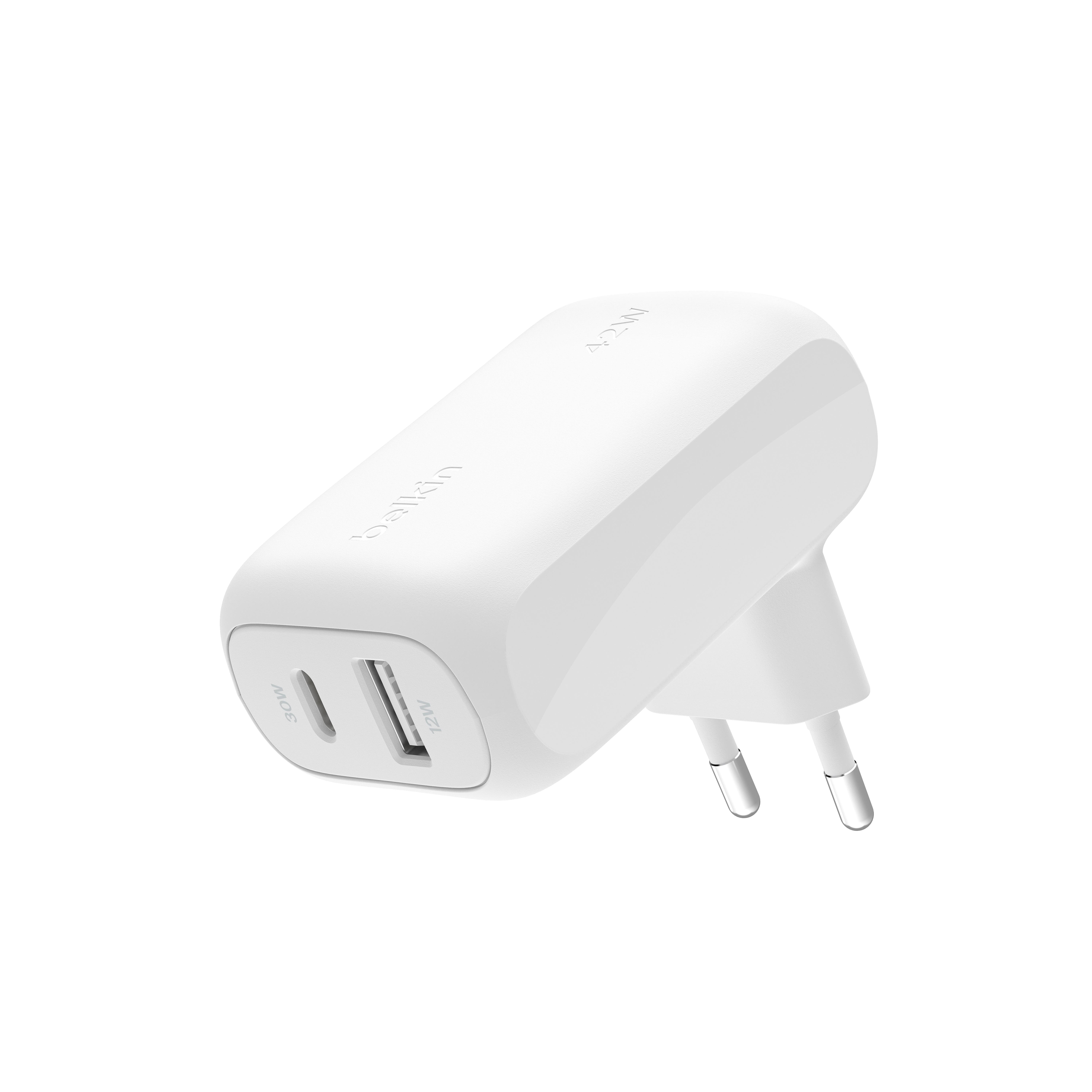Belkin Dual Wall Charger 42W - 30W USB-C PD PPS + 12w USB-A - White | JAR Computers Belkin Dual Wall Charger 42W - 30W USB-C PD PPS + 12w USB-A - White