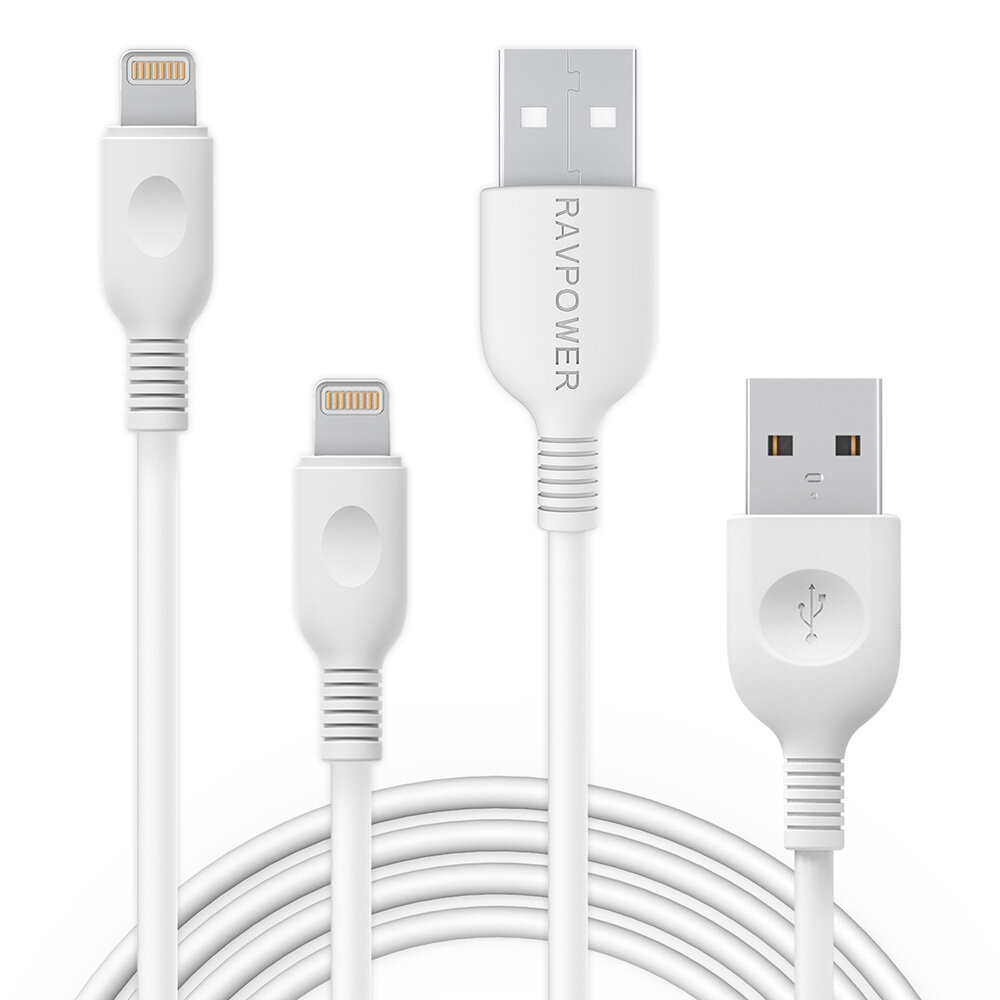 Комплект 2 Apple MFI усилени кабела RavPower, 90/180см | JAR Computers Комплект 2 Apple MFI усилени кабела RavPower, 90/180см