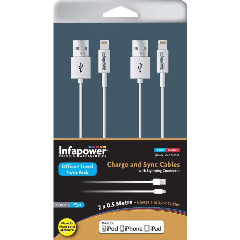 Комплект 2 броя USB кабели за iPhone 8, iPhone 7, 7 Plus, iPhone 6/6S, 6/6S Plus, 5/5S/SE/5C, iPad 4, Air, Air 2, iPad Pro, iPad mini - Infapower Lightning to USB Twin Cables | JAR Computers Комплект 2 броя USB кабели за iPhone 8, iPhone 7, 7 Plus, iPhone 6/6S, 6/6S Plus, 5/5S/SE/5C, iPad 4, Air, Air 2, iPad Pro, iPad mini - Infapower Lightning to USB Twin Cables