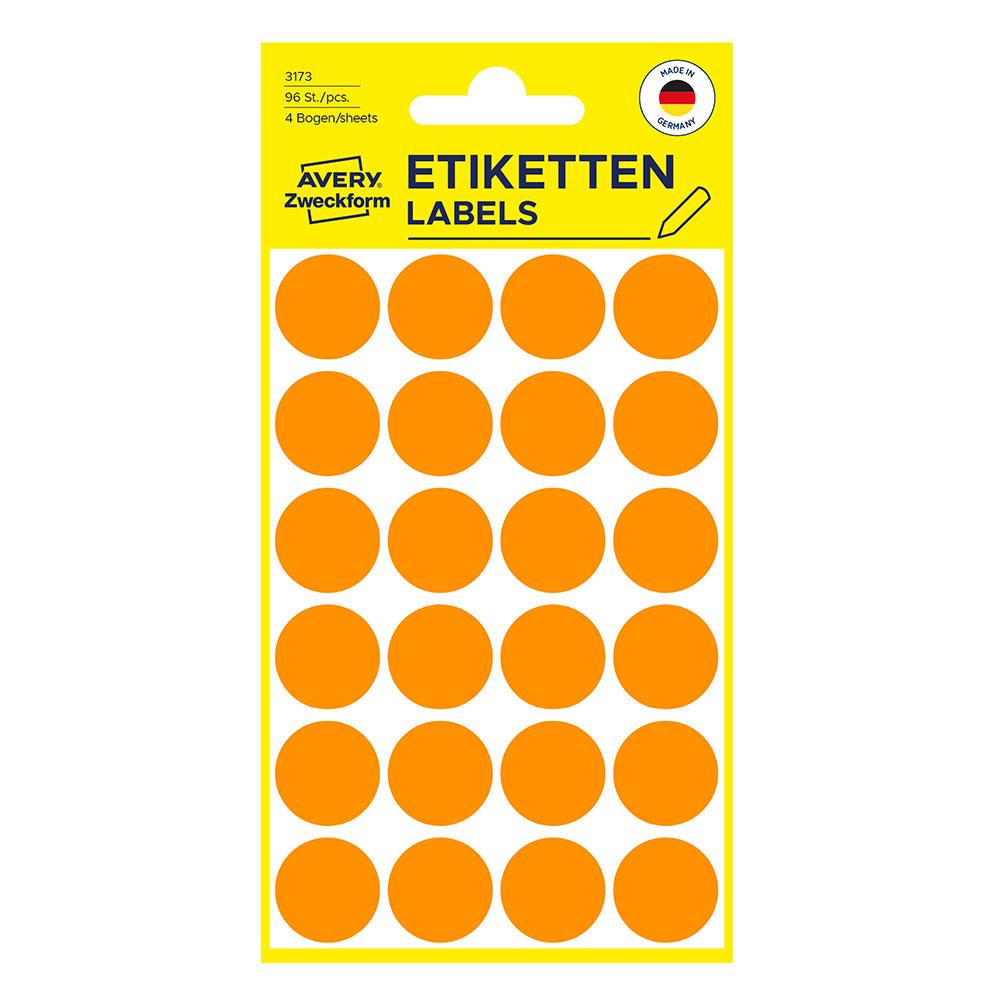 Самоз. кръгчета Avery ф18 неон орж. 96бр