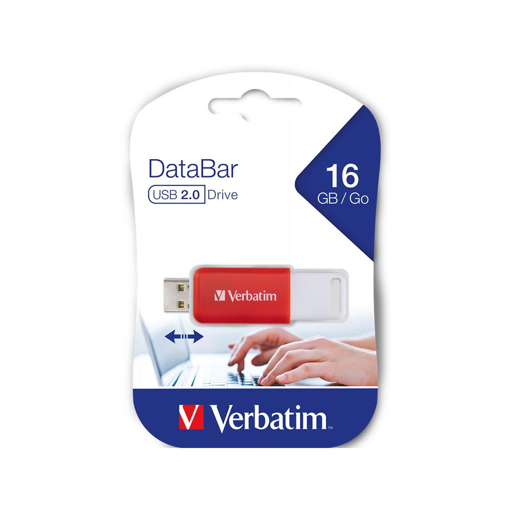 Verbatim USB флаш памет DataBаr, USB 2.0, 16 GB, червена | JAR Computers Verbatim USB флаш памет DataBаr, USB 2.0, 16 GB, червена