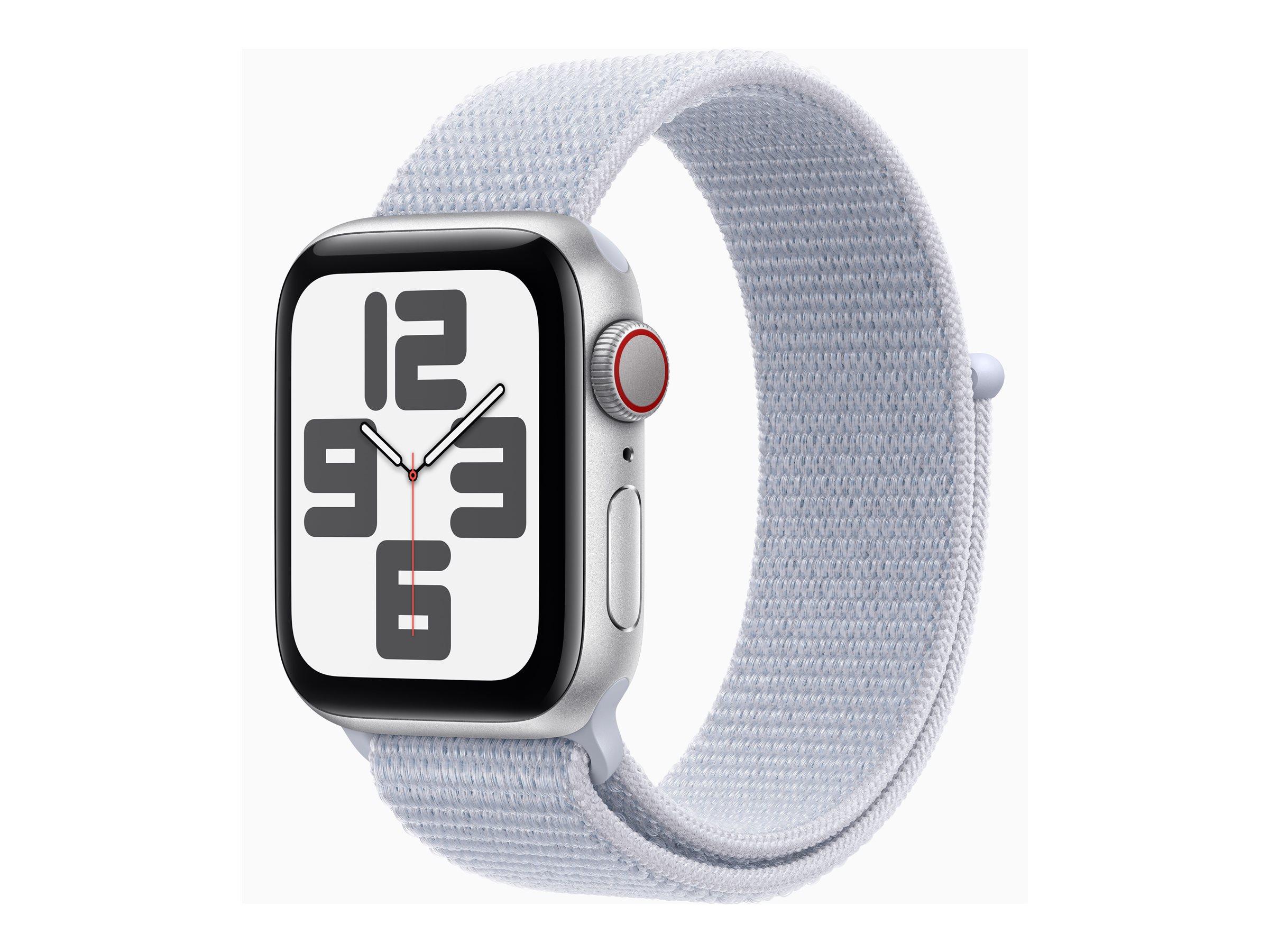 APPLE Watch SE GPS + Cellular 40mm Silver Aluminium Case with Blue Cloud Sport Loop | JAR Computers APPLE Watch SE GPS + Cellular 40mm Silver Aluminium Case with Blue Cloud Sport Loop