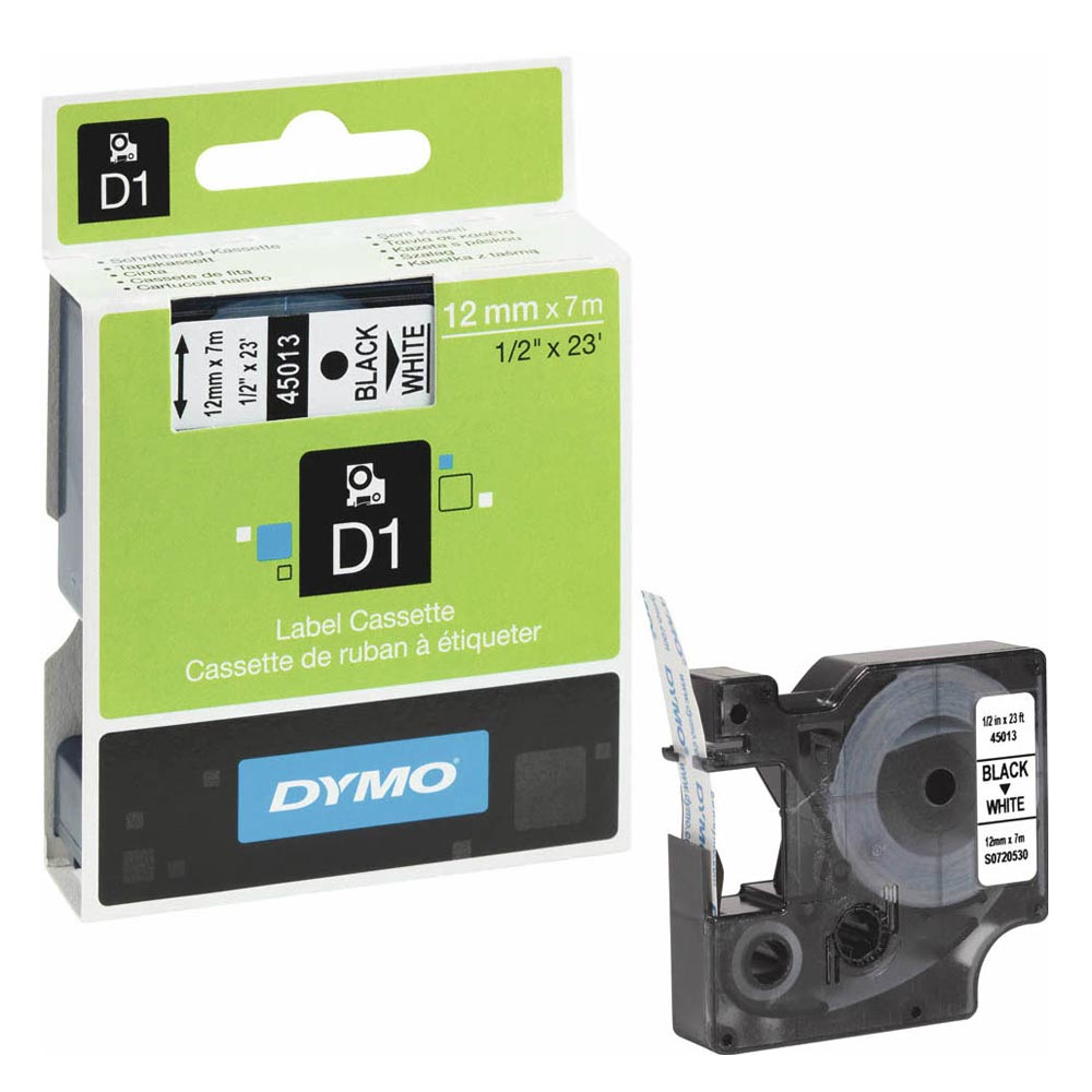 DYMO D1 45013 TAPE 12mmx7m Black on White (DYMO45013) | JAR Computers DYMO D1 45013 TAPE 12mmx7m Black on White (DYMO45013)