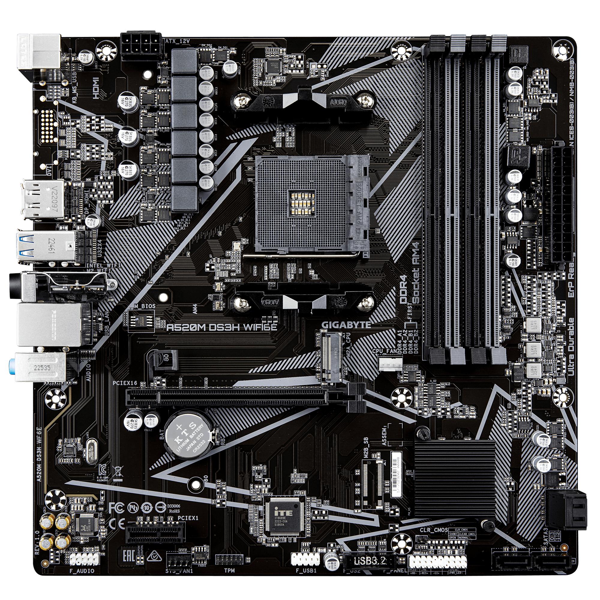 Дънна платка GIGABYTE A520M DS3H WiFi 6E, Socket AM4