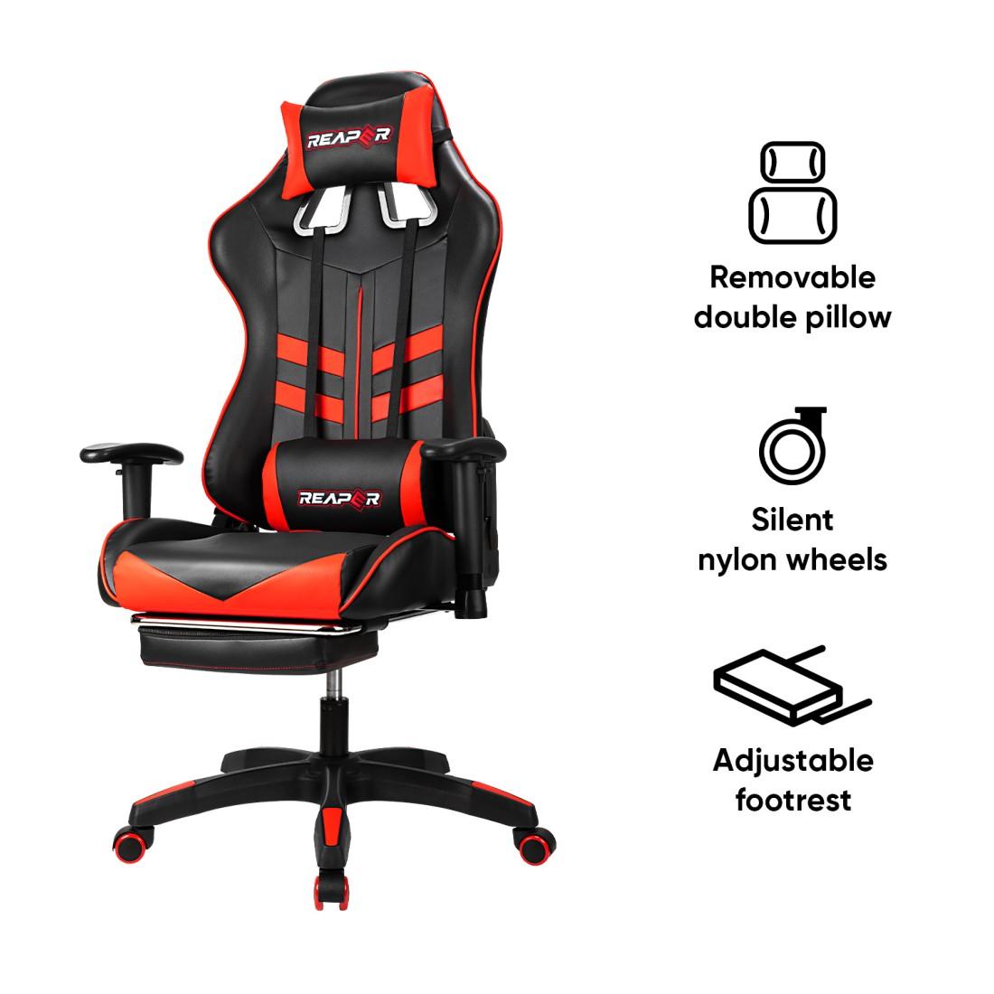 Геймърски стол Deli REAPER, еко кожа, подложка за крака, 2D подлакътници, черен/червен | JAR Computers Геймърски стол Deli REAPER, еко кожа, подложка за крака, 2D подлакътници, черен/червен