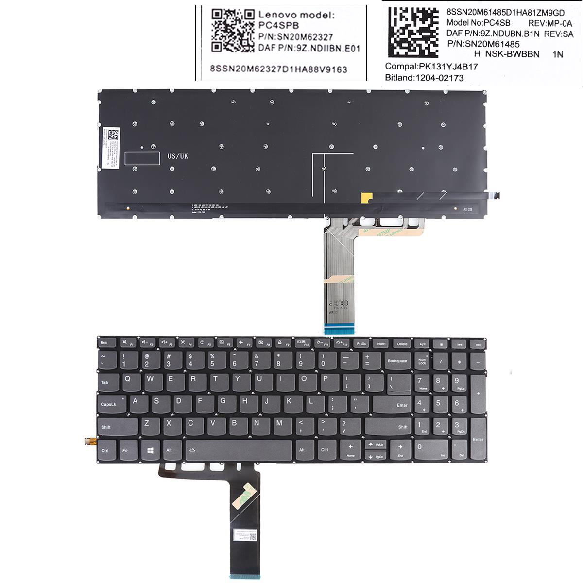 Клавиатура за лаптоп Lenovo Yoga C740-15IML C740-15 S740-15IRH Сива Без Рамка С Подсветка US/UK | JAR Computers Клавиатура за лаптоп Lenovo Yoga C740-15IML C740-15 S740-15IRH Сива Без Рамка С Подсветка US/UK