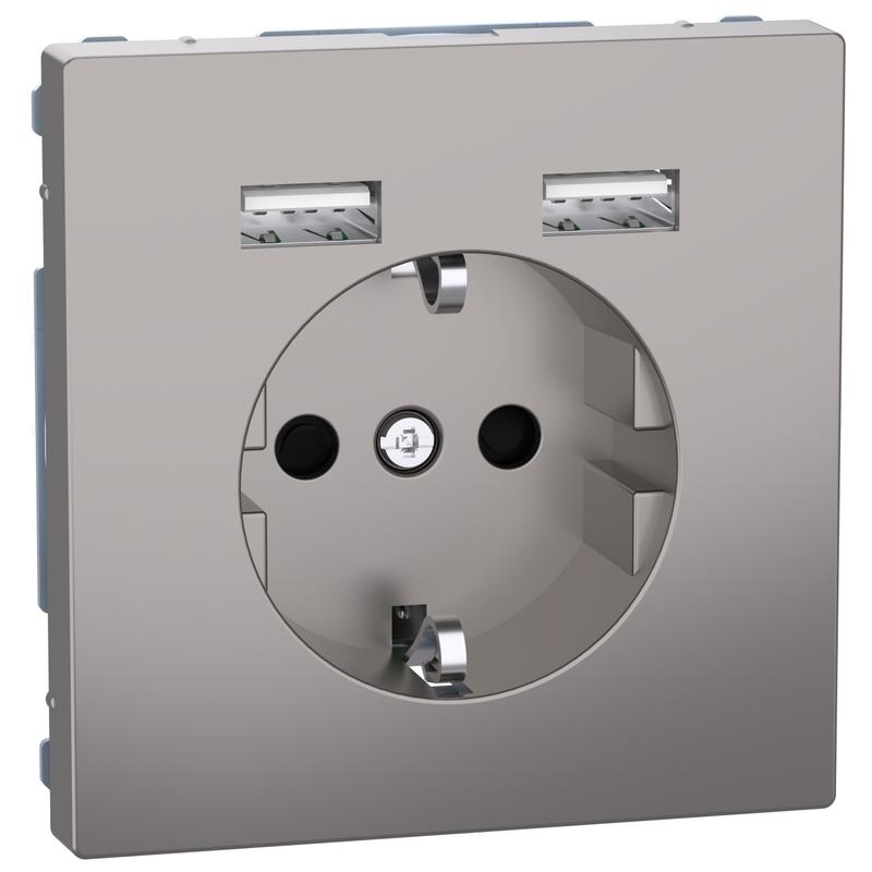 Контакт шуко 16A с 2x USB тип А 2.4A 12W с лицев панел Никел System Design - Schneider Electric Merten System Design MEG2366-6050 | JAR Computers Контакт шуко 16A с 2x USB тип А 2.4A 12W с лицев панел Никел System Design - Schneider Electric Merten System Design MEG2366-6050