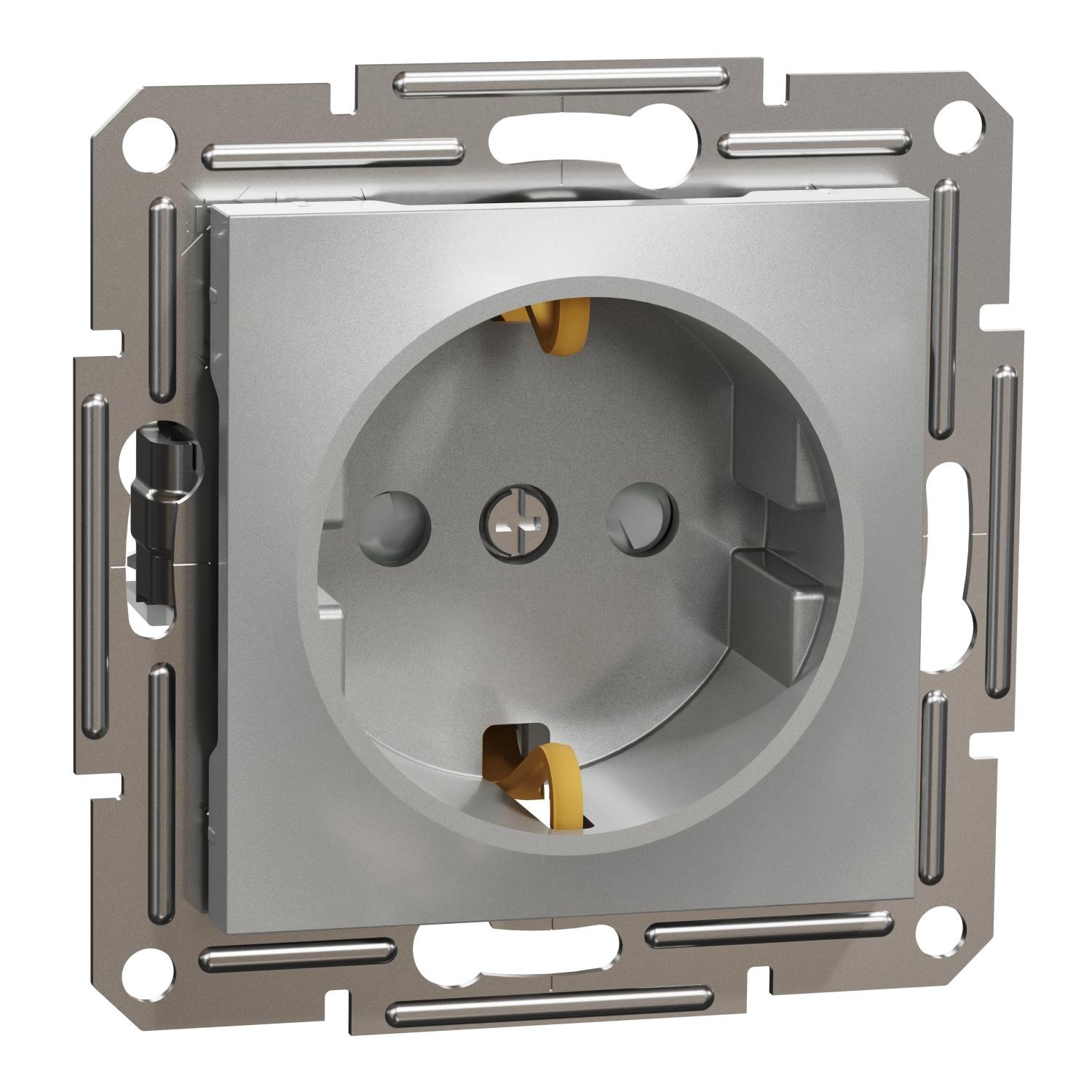 Контакт Шуко с детска защита 16A Алуминий без рамка - Schneider Electric Asfora EPH2900261 | JAR Computers Контакт Шуко с детска защита 16A Алуминий без рамка - Schneider Electric Asfora EPH2900261
