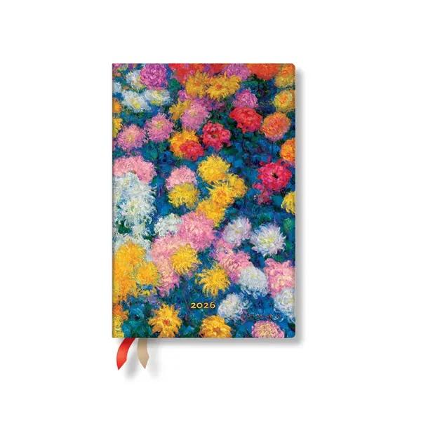 Paperblanks Планер Monet Chrysanthemums, Mini, хоризонтален, твърда корица, 80 листа, за 2026 година