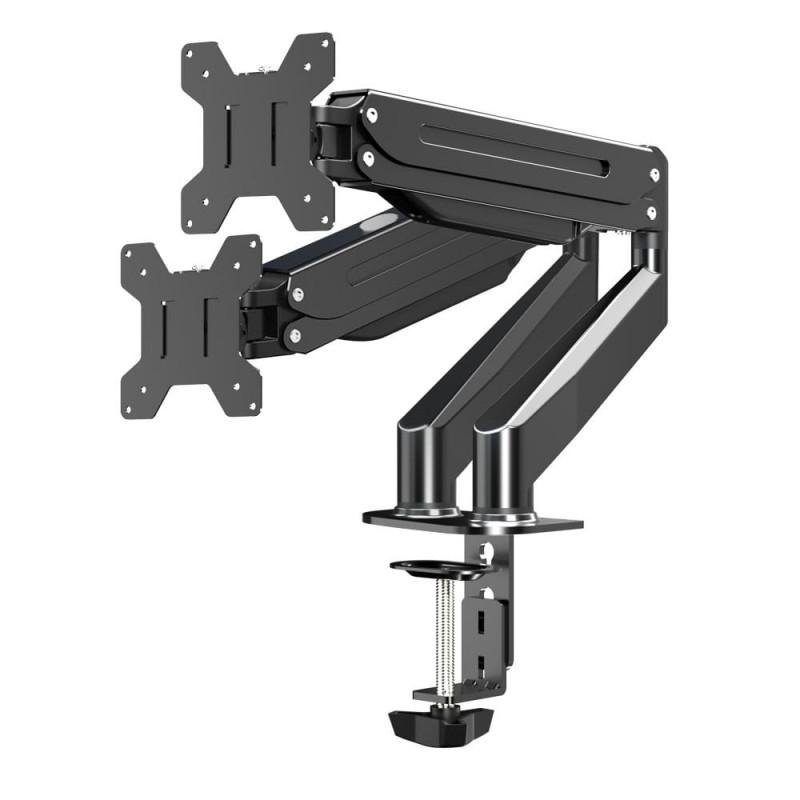 Стойка за монитори Esperanza ERW020, 17"-27", За 2 монитора, Пружинен механизъм, VESA 75/100 mm, До 6 кг на рамо, Черен | JAR Computers Стойка за монитори Esperanza ERW020, 17"-27", За 2 монитора, Пружинен механизъм, VESA 75/100 mm, До 6 кг на рамо, Черен
