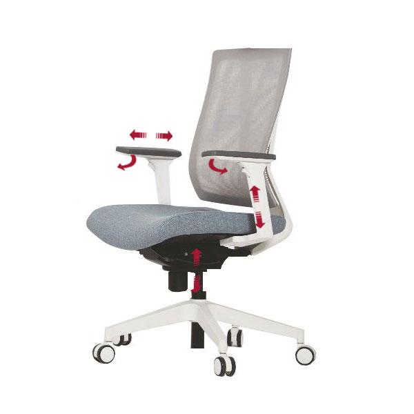 Ергономичен работен стол DAWON G1, мрежа и дамаска, бяла PP база, 3D подлакътници, сив/сивосин | JAR Computers Ергономичен работен стол DAWON G1, мрежа и дамаска, бяла PP база, 3D подлакътници, сив/сивосин