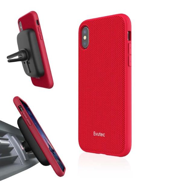 Хибриден TPU кейс и магнитна поставка за iPhone X - Evutec Aergo Ballistic Nylon (червен) | JAR Computers Хибриден TPU кейс и магнитна поставка за iPhone X - Evutec Aergo Ballistic Nylon (червен)