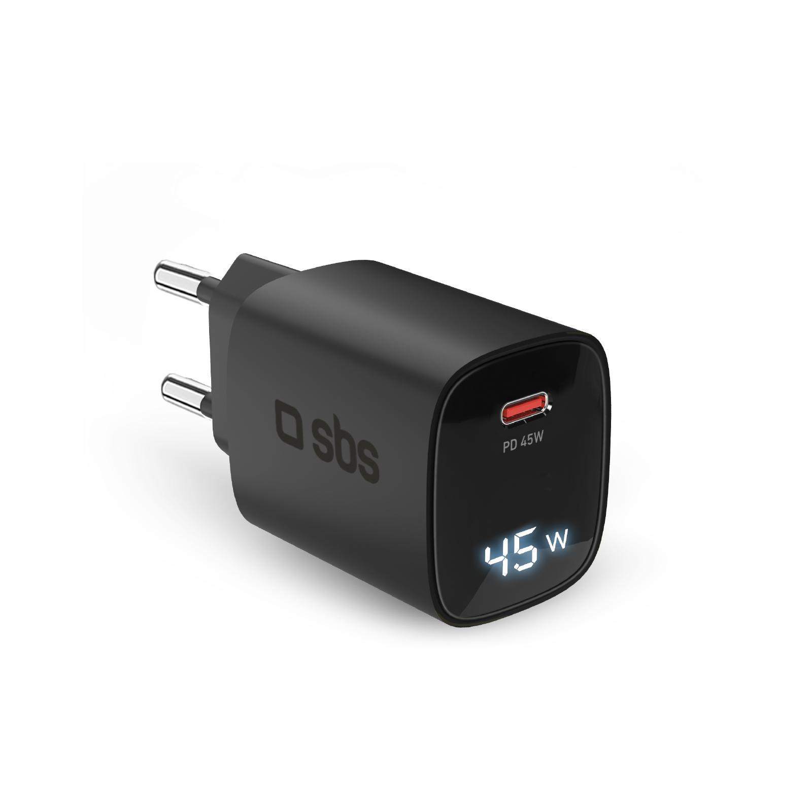 Мрежово зарядно SBS 81451 PD45W GaN, 1xUSB-C  + LCD,  черно