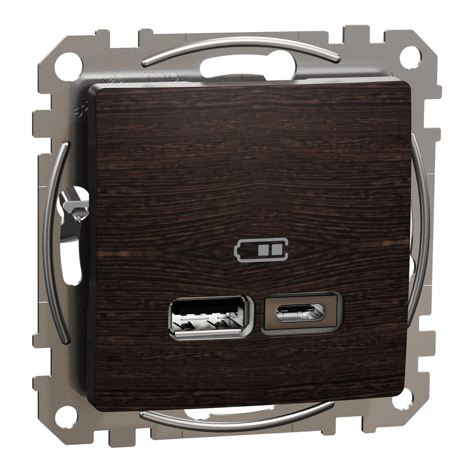 Розетка 2x USB тип A+C 2.4A 12W Венге | JAR Computers Розетка 2x USB тип A+C 2.4A 12W Венге