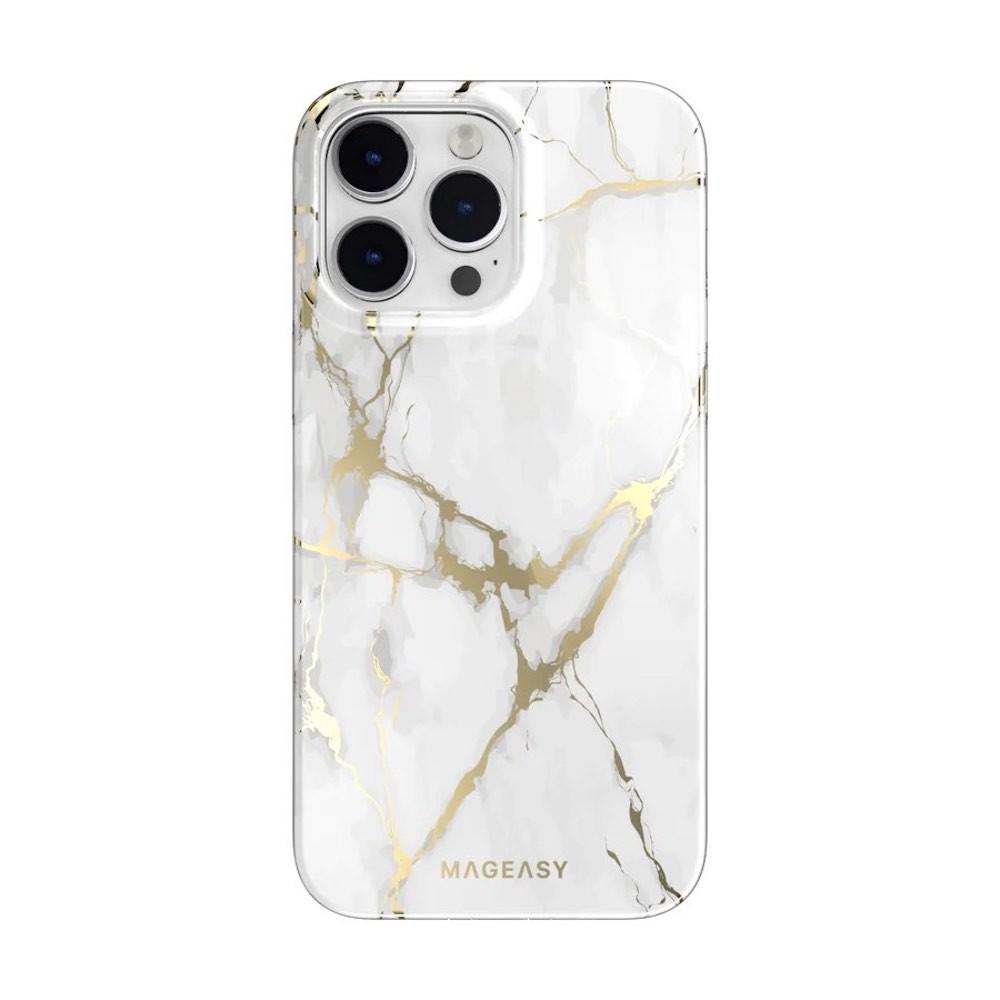 Дизайнерски хибриден удароустойчив кейс за iPhone 14 Pro Max (бял) - Mageasy Marble Case | JAR Computers Дизайнерски хибриден удароустойчив кейс за iPhone 14 Pro Max (бял) - Mageasy Marble Case