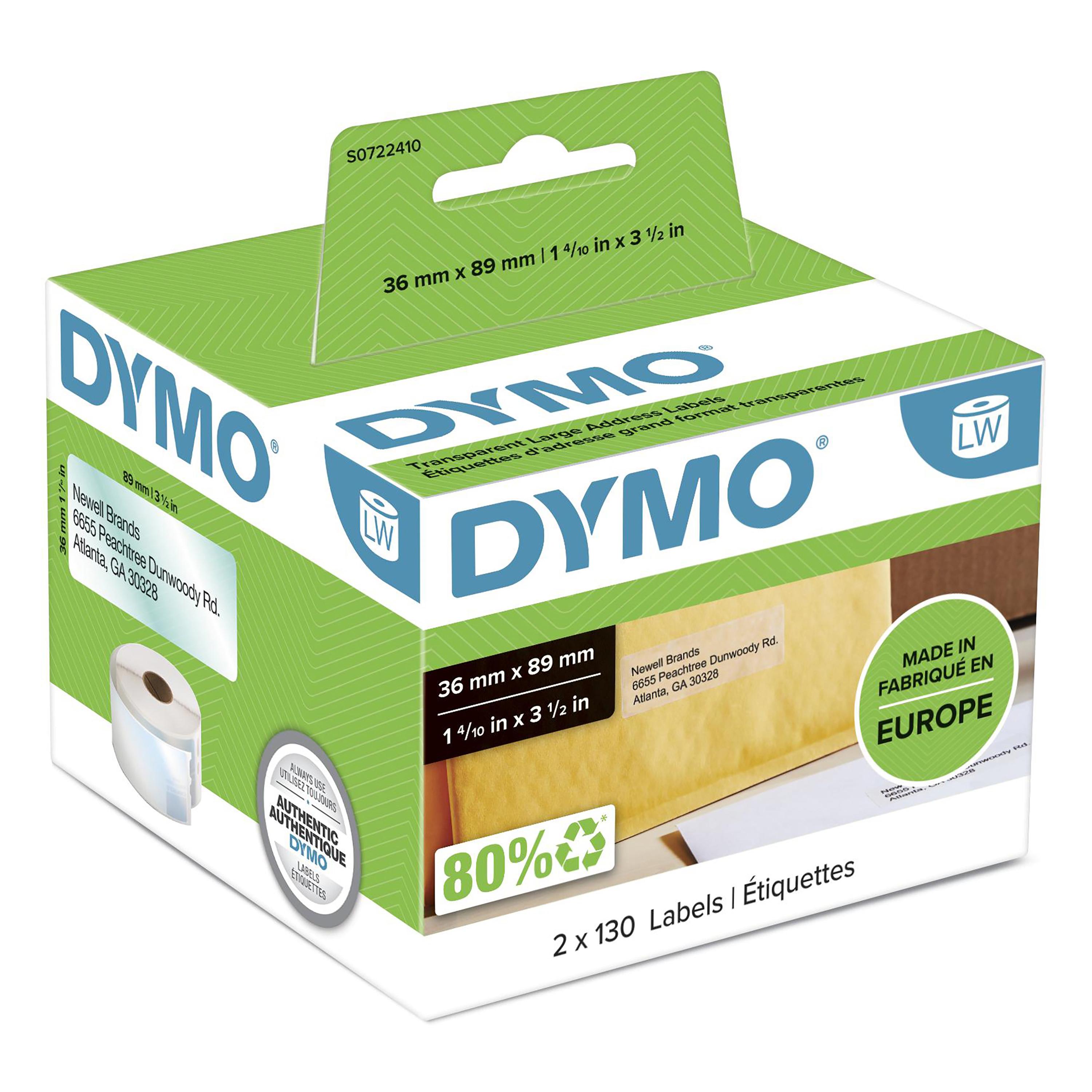 DYMO LW - Large Address Labels - 36 x 89 mm - S0722410 Прозрачен Самозалепващ се етикет на принтер | JAR Computers DYMO LW - Large Address Labels - 36 x 89 mm - S0722410 Прозрачен Самозалепващ се етикет на принтер