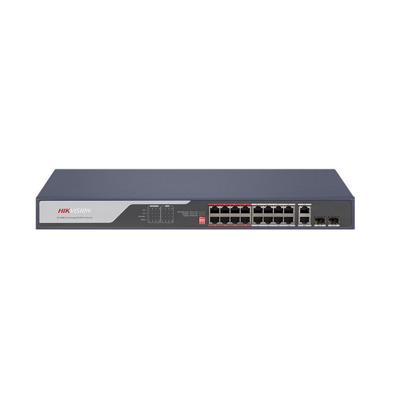 HIKVISION DS-3E0318P-E(C) :: 18 port, 16 PoE ports 10/100 +2 x Gigabit uplink, Switch L2, Unmanaged, 230W, 300m