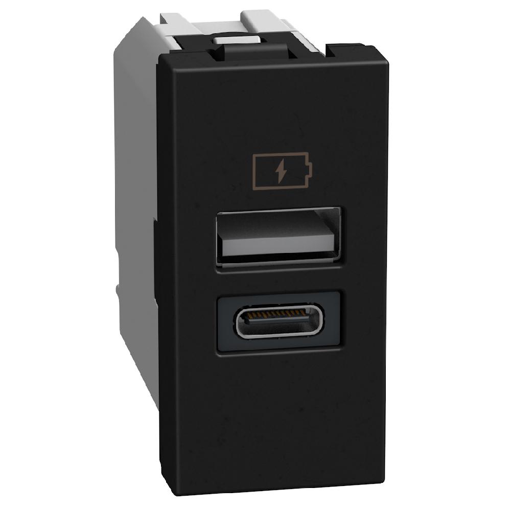 Розетка 2x USB тип A+C 15W 5V 1M Графит - bticino Light Now YD4191AC | JAR Computers Розетка 2x USB тип A+C 15W 5V 1M Графит - bticino Light Now YD4191AC