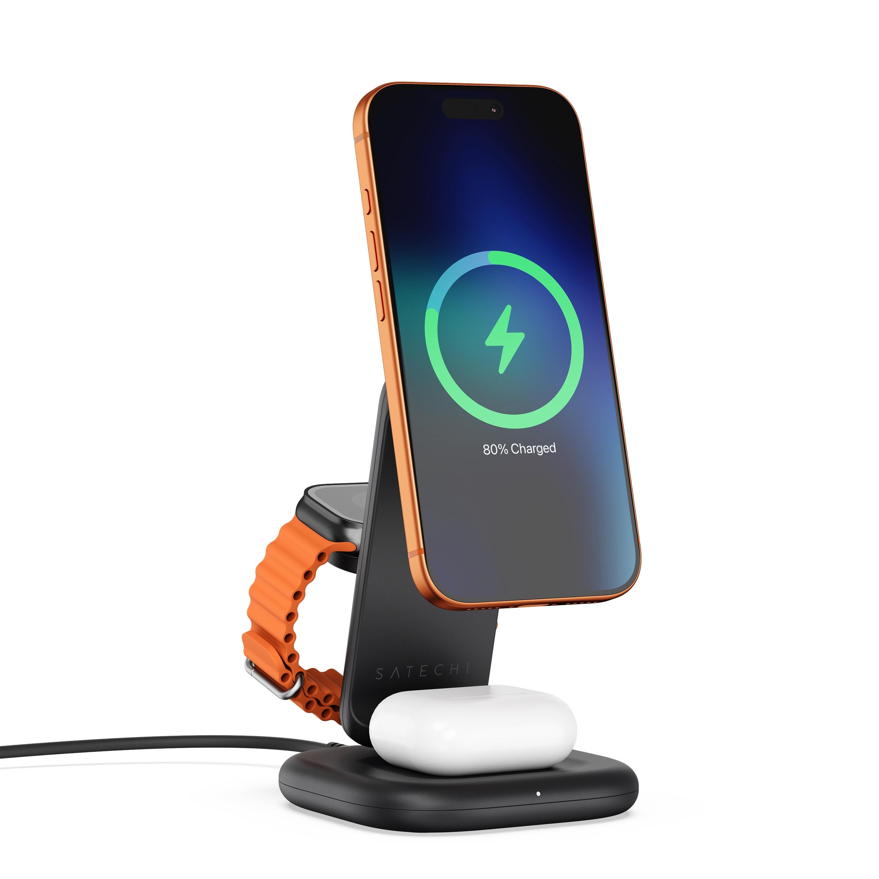 Satechi 3-in-1 Foldable Qi2 25W Wireless Charging Stand -Type A,G,C for US,EU,UK - Space Black | JAR Computers Satechi 3-in-1 Foldable Qi2 25W Wireless Charging Stand -Type A,G,C for US,EU,UK - Space Black