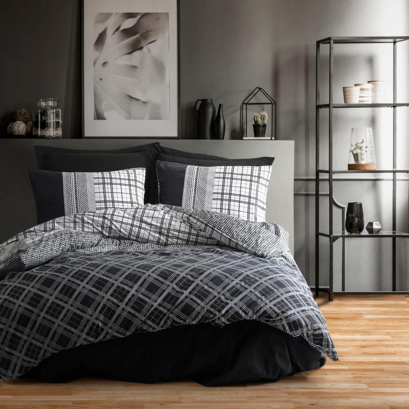 Спален комплект Cotton Box 129CTN2580, 100% памук, 3 части, Завивка 160х220 см, Чаршаф 160х240 см, Калъфка 50х70 см, Черен/сив | JAR Computers Спален комплект Cotton Box 129CTN2580, 100% памук, 3 части, Завивка 160х220 см, Чаршаф 160х240 см, Калъфка 50х70 см, Черен/сив