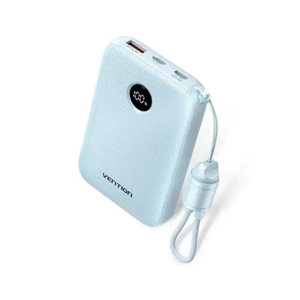 VENTION 10000mAh Power Bank (USB-C + USB-C/USB-C/USB-A) with Built-in USB-C to USB-C Cable 22.5W Blue LED Display Universal Type (FKAL0-C-TY) (VENFKAL0-C-TY)