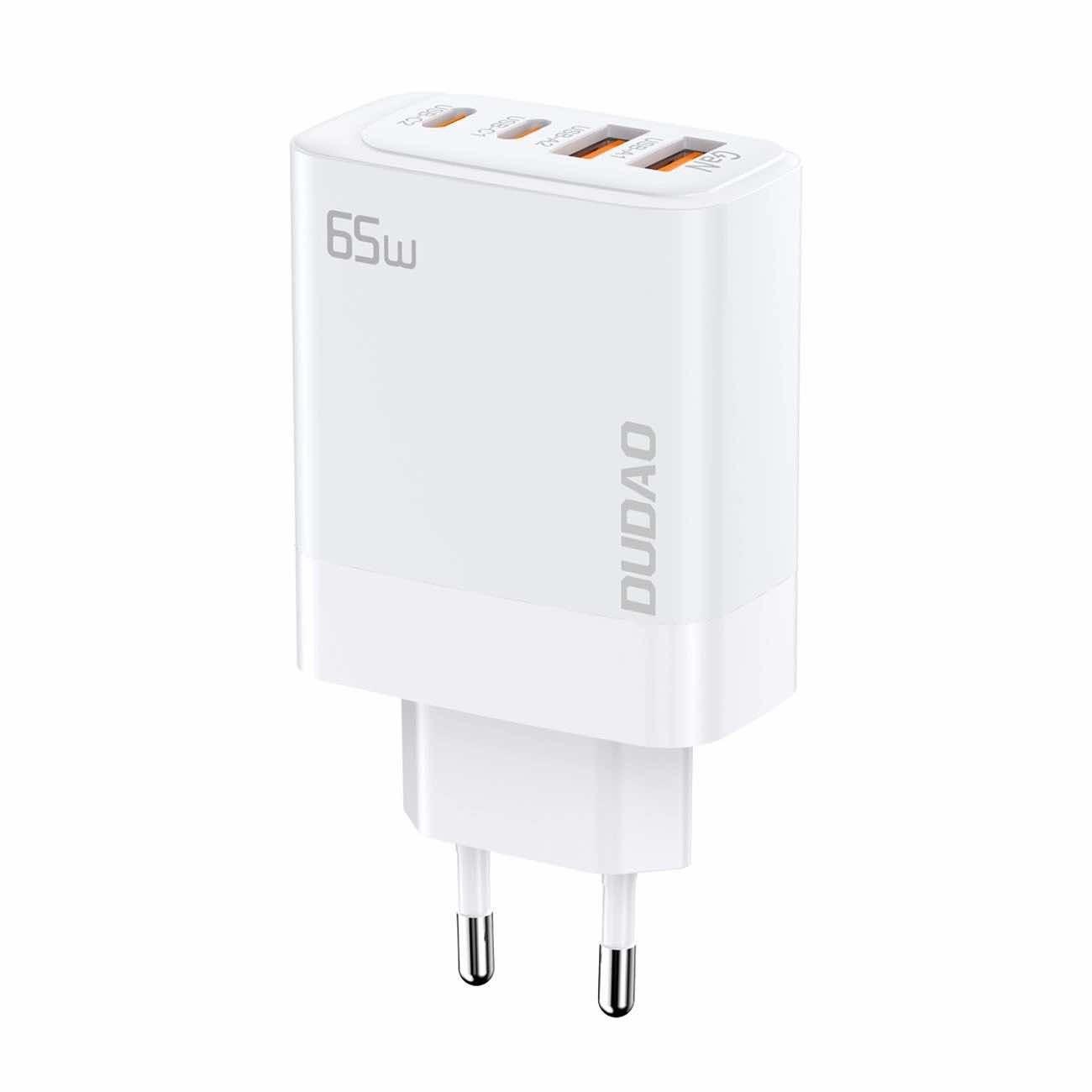 Захранване за ел. мрежа за лаптопи, смартфони и таблети с 2xUSB-A и 2xUSB-C изходи с технология за бързо зареждане - Dudao A65EU GaN Wall Charger 65W (бял) | JAR Computers Захранване за ел. мрежа за лаптопи, смартфони и таблети с 2xUSB-A и 2xUSB-C изходи с технология за бързо зареждане - Dudao A65EU GaN Wall Charger 65W (бял)