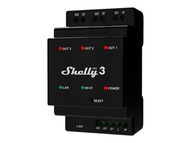 SHELLY Pro 3 LAN WLAN 3-Channel DIN Rail Smart Relay | JAR Computers SHELLY Pro 3 LAN WLAN 3-Channel DIN Rail Smart Relay